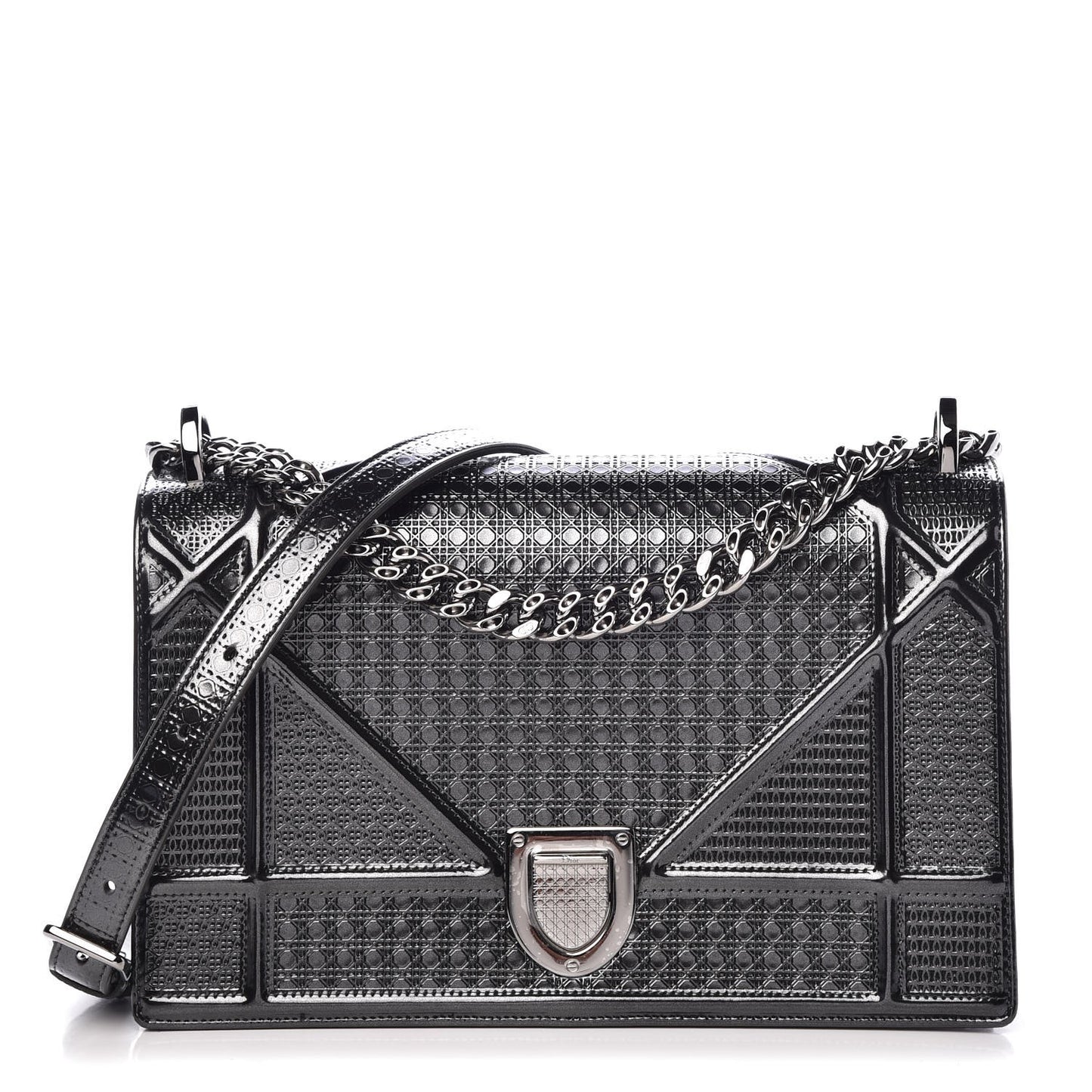 Metallic Patent Micro-Cannage Medium Diorama Flap Bag Graphite