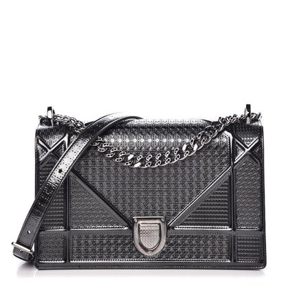 Christian Dior Metallic Patent Micro-Cannage Medium Diorama Flap Bag Graphite 1 of 8