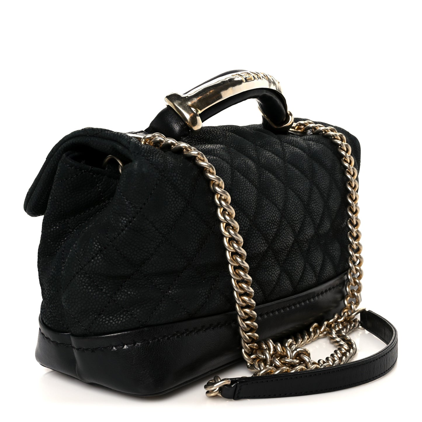 Iridescent Grained Calfskin Medium Globe Trotter Flap Black