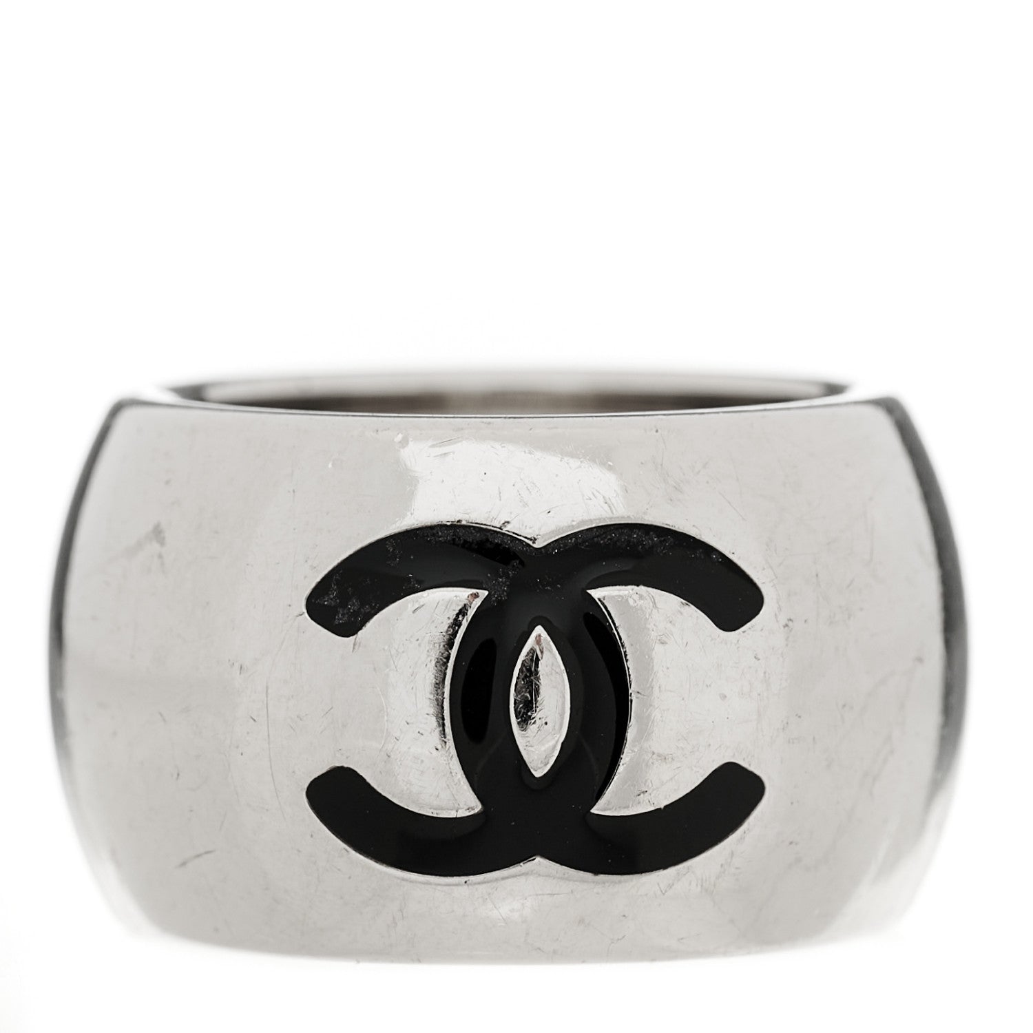 Chanel CC Heart Ring Silver Black 6.75 1 of 4