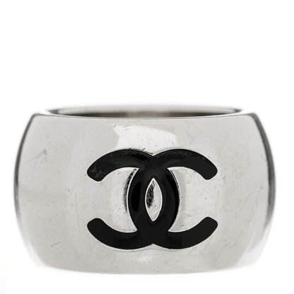 Chanel CC Heart Ring Silver Black 6.75 1 of 4