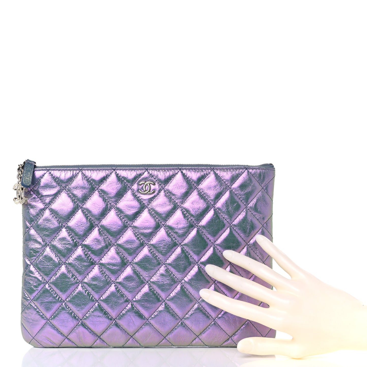 Iridescent Crumpled Calfskin CC Ripples Medium Cosmetic Case Purple