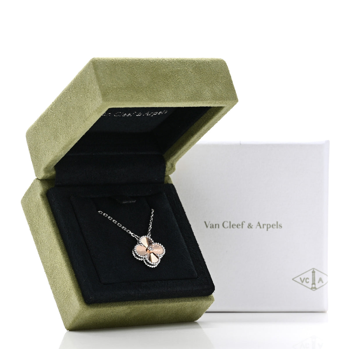 Van Cleef & Arpels 18K White Rose Gold Diamond Guilloche Vintage Alhambra Pendant Necklace 6 of 6
