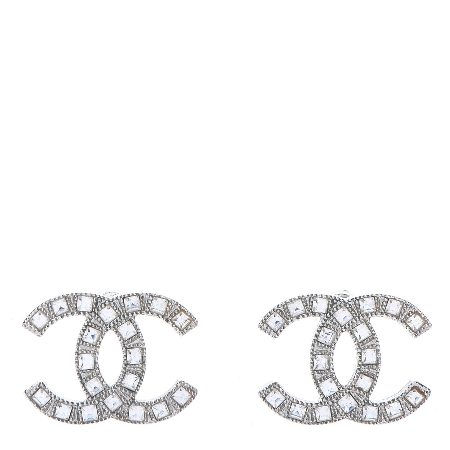 Baguette Crystal CC Earrings Silver