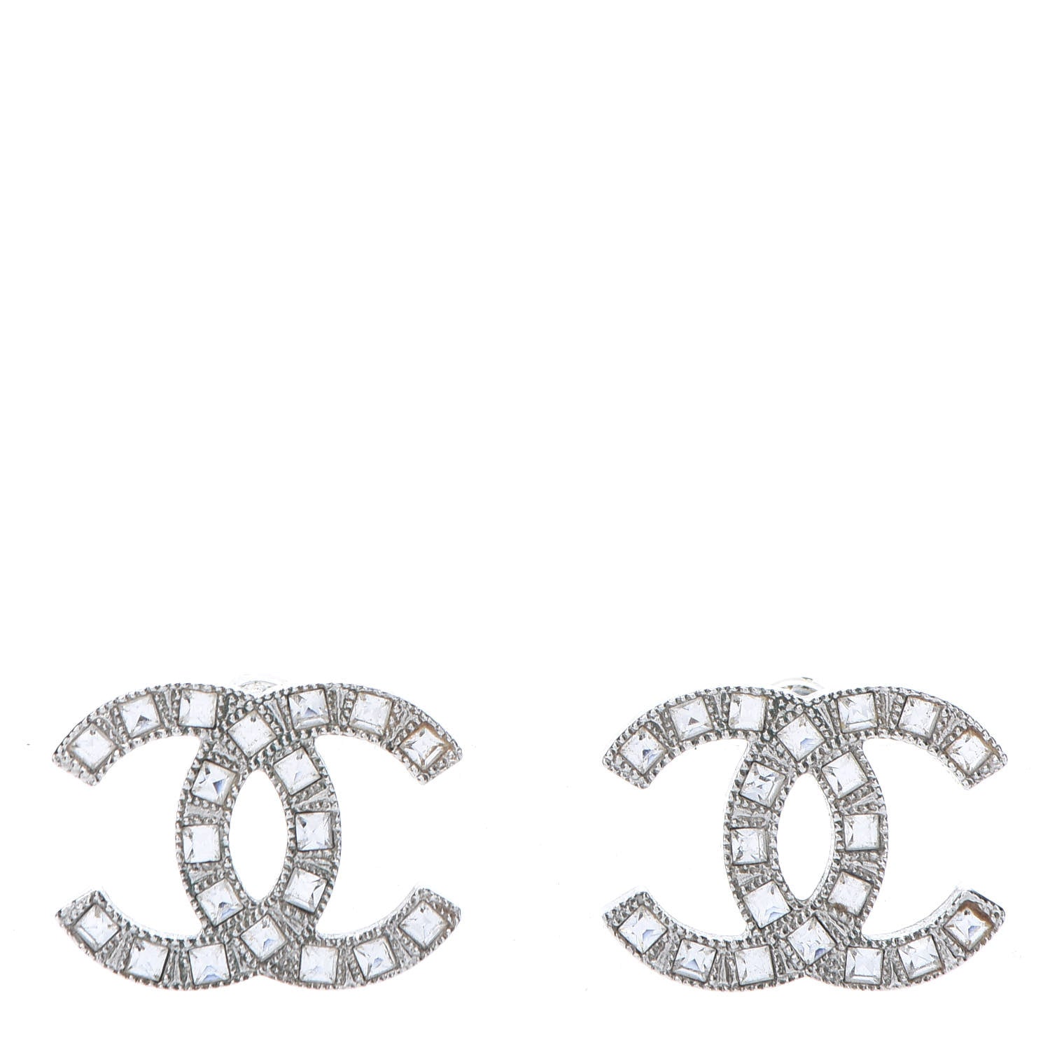 Chanel Baguette Crystal CC Earrings Silver 1 of 5