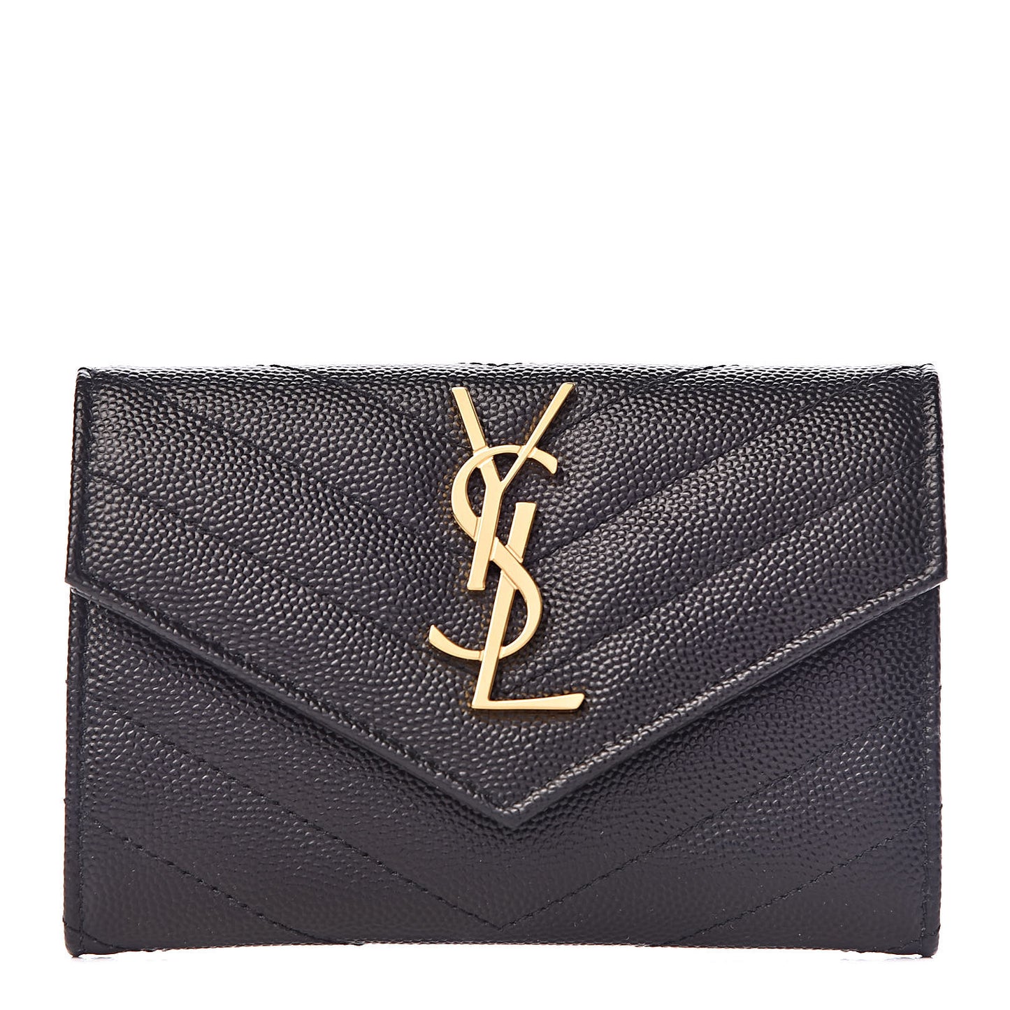 Grain De Poudre Matelasse Chevron Small Monogram Envelope Wallet Black