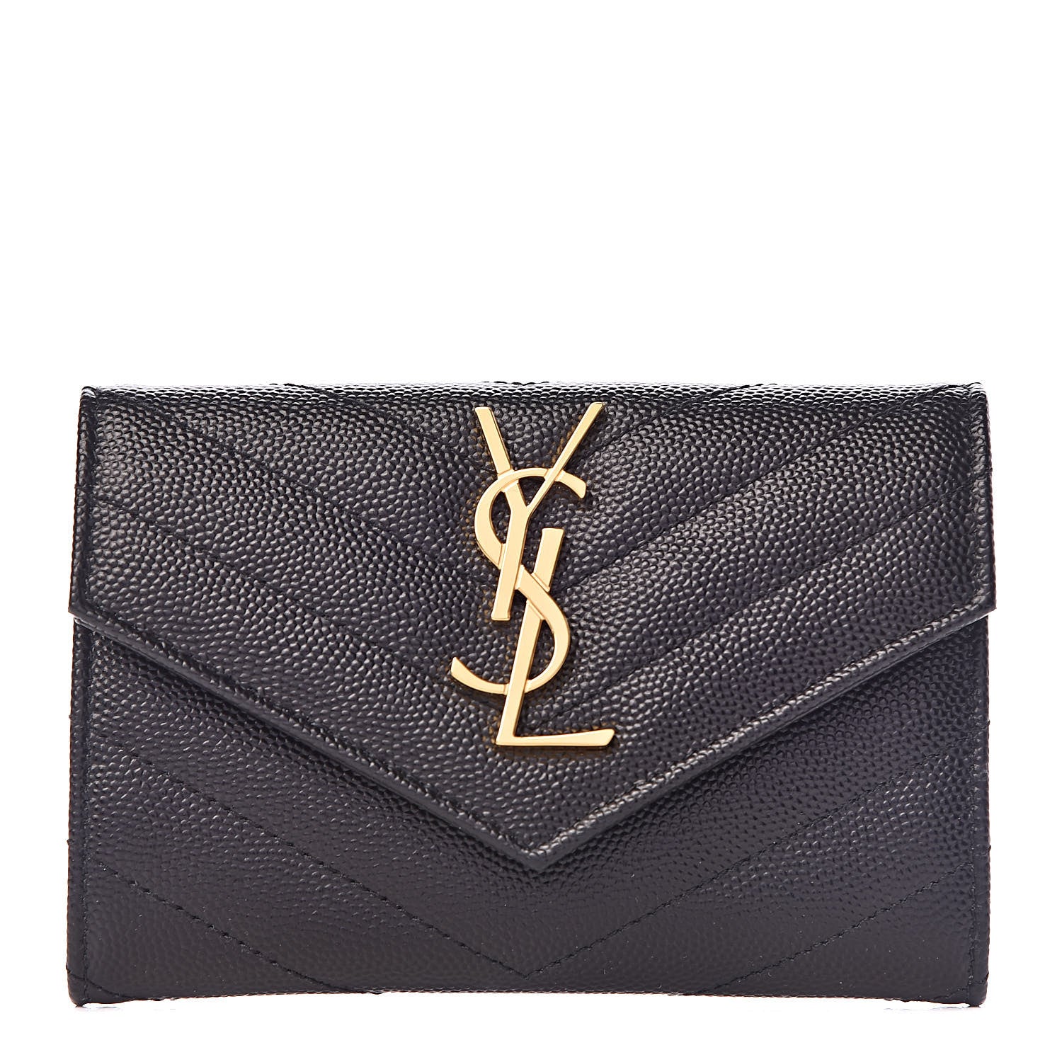 Saint Laurent Grain De Poudre Matelasse Chevron Small Monogram Envelope Wallet Black 1 of 7