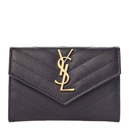 Saint Laurent Grain De Poudre Matelasse Chevron Small Monogram Envelope Wallet Black 1 of 7