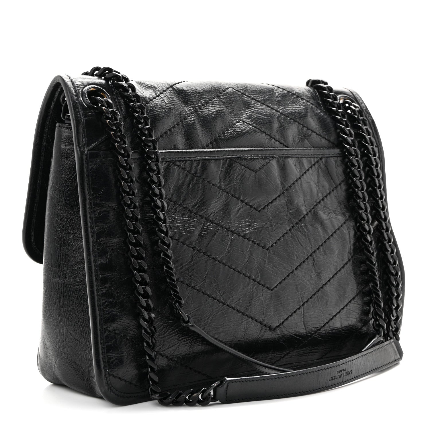 Saint Laurent Crinkled Calfskin Matelasse Monogram Medium Niki Chain Satchel Black 3 of 15