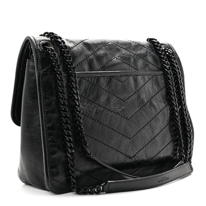 Saint Laurent Crinkled Calfskin Matelasse Monogram Medium Niki Chain Satchel Black 3 of 15
