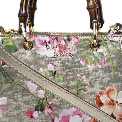 Gucci Metallic Shangai Calfskin Blooms Print Mini Bamboo Shopper Tote Gold Multicolor 9 of 11