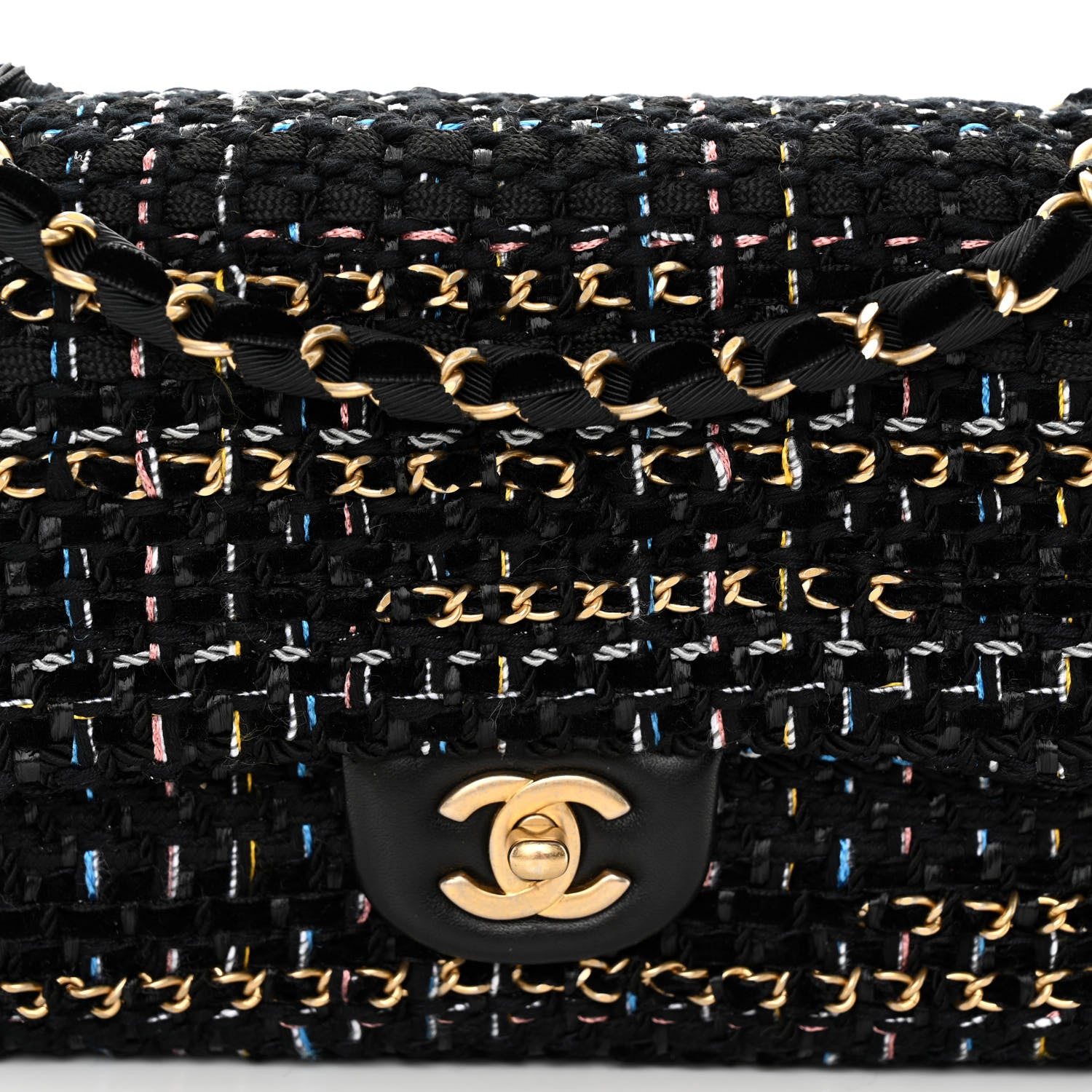 Chanel Cotton Raffia Lambskin Woven Medium Single Flap Black 8 of 12