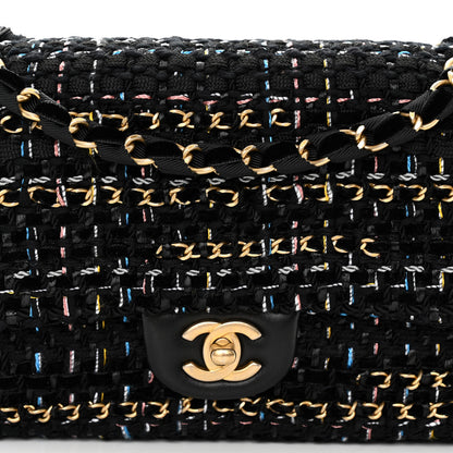 Chanel Cotton Raffia Lambskin Woven Medium Single Flap Black 8 of 12