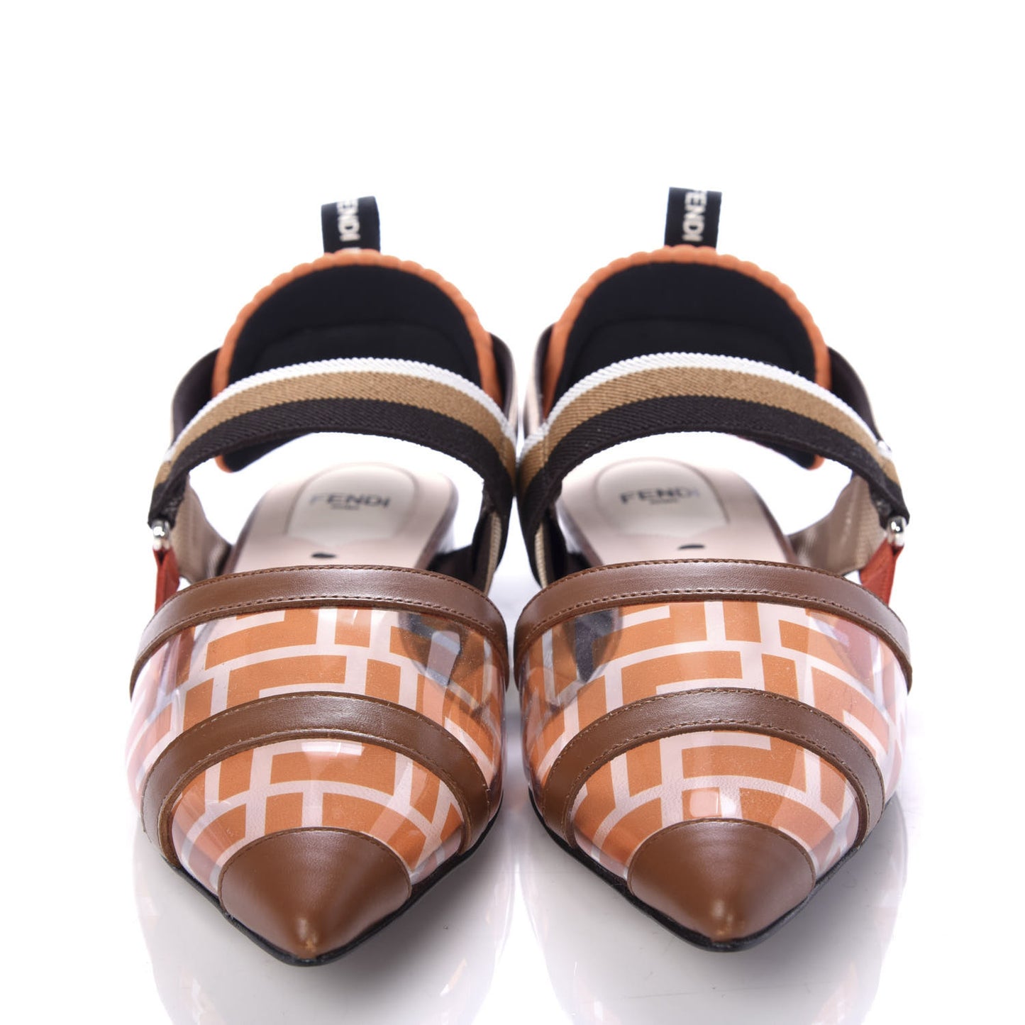 PVC Calfskin FF Colibri Slingback Ballerina Flats 39 Aranciata Cuoio