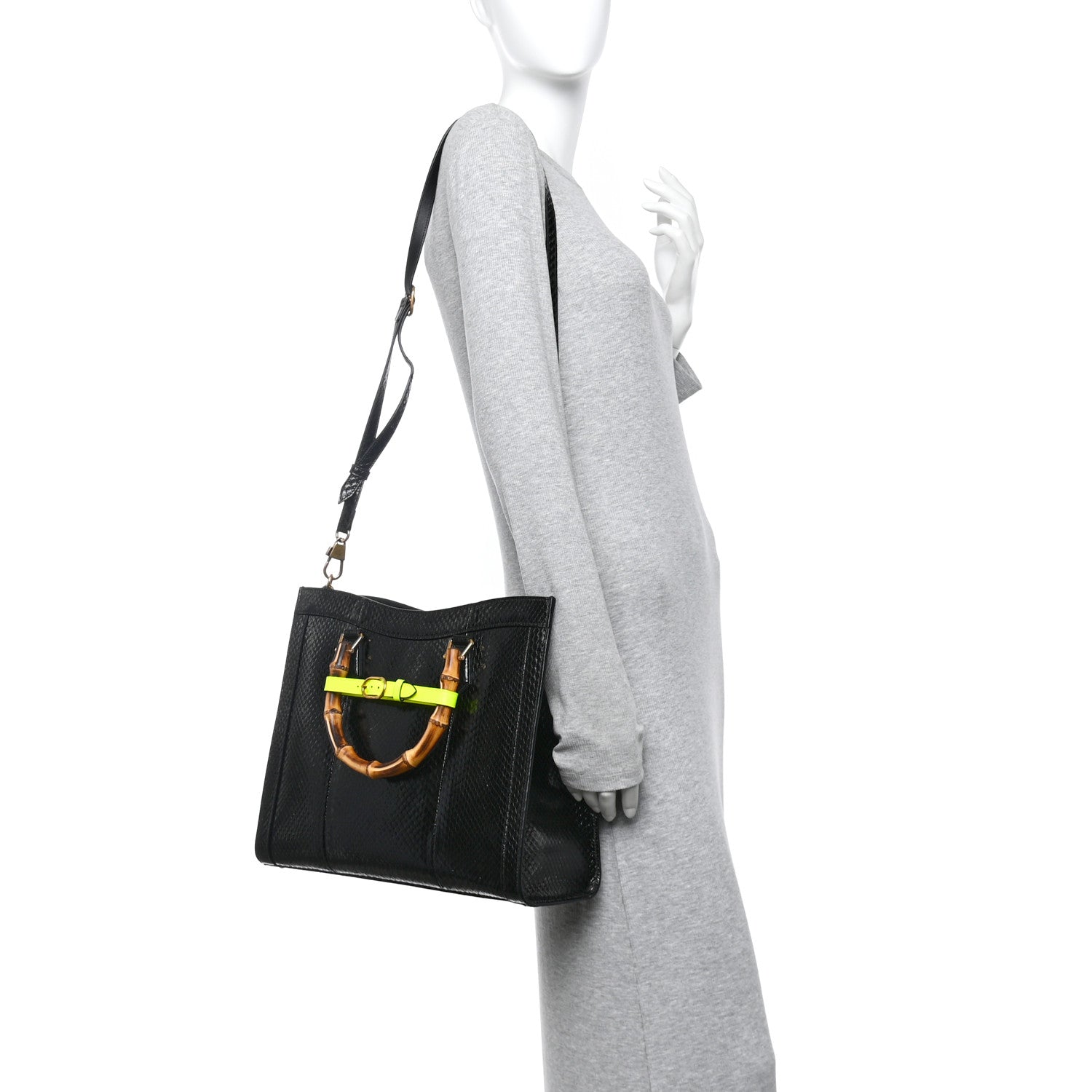 Gucci Snakeskin Medium Diana Tote Bag Black Yellow Fluo 2 of 10
