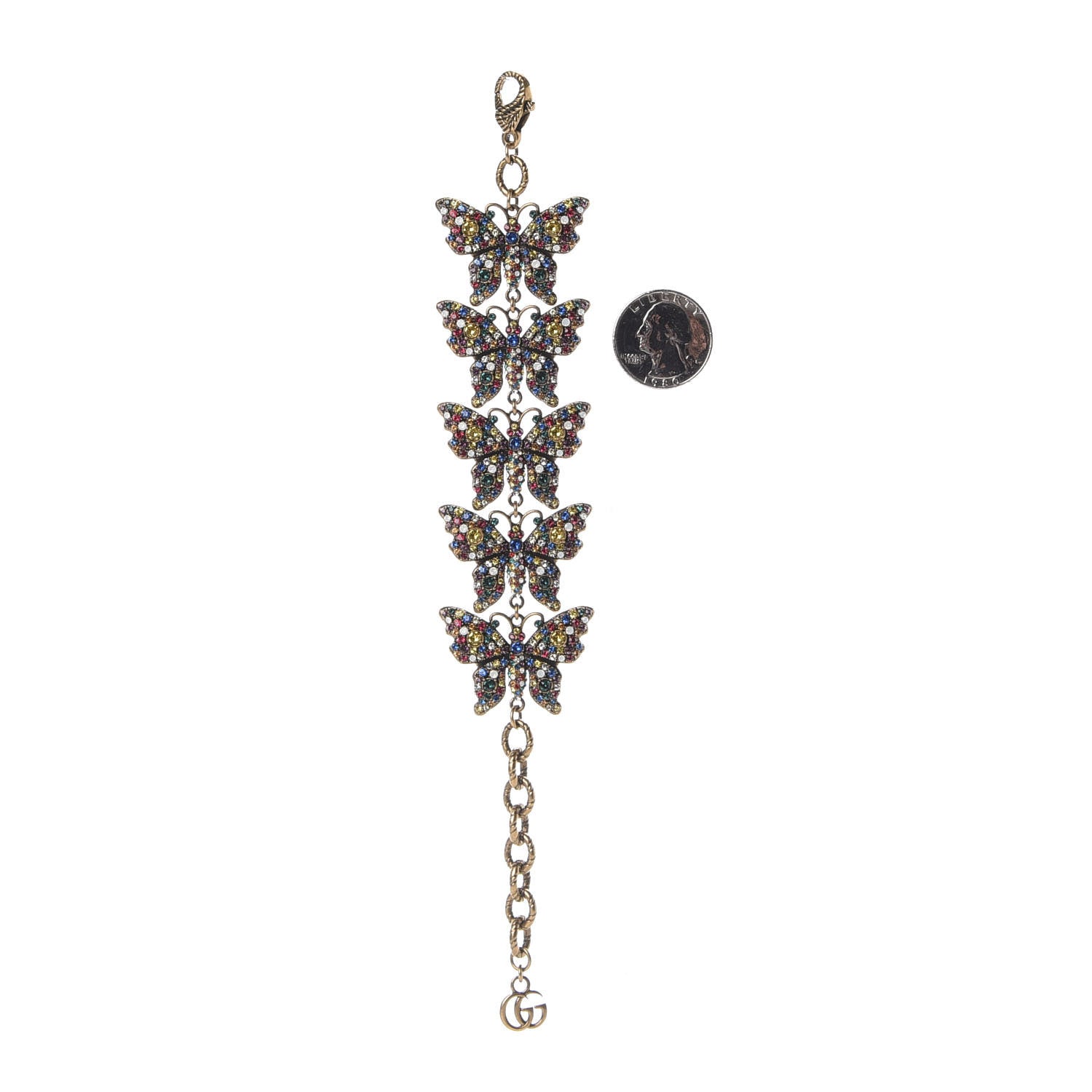 Gucci Metal Crystal Butterfly Bracelet Aged Gold Multicolor 2 of 5