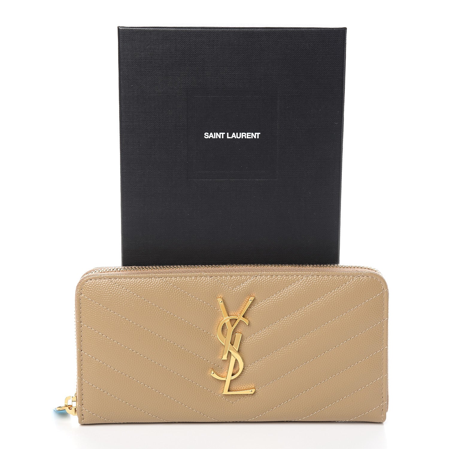 Saint Laurent Grain De Poudre Matelasse Chevron Monogram Zip Around Wallet Dark Latte 7 of 7