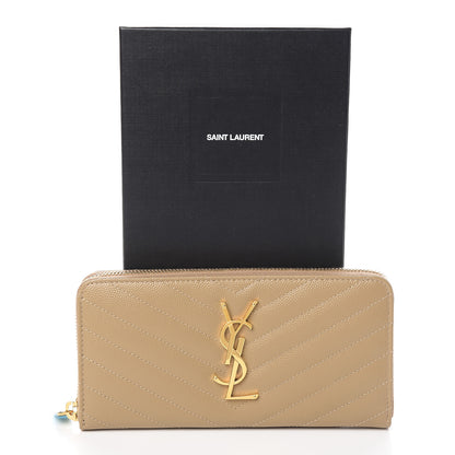 Saint Laurent Grain De Poudre Matelasse Chevron Monogram Zip Around Wallet Dark Latte 7 of 7
