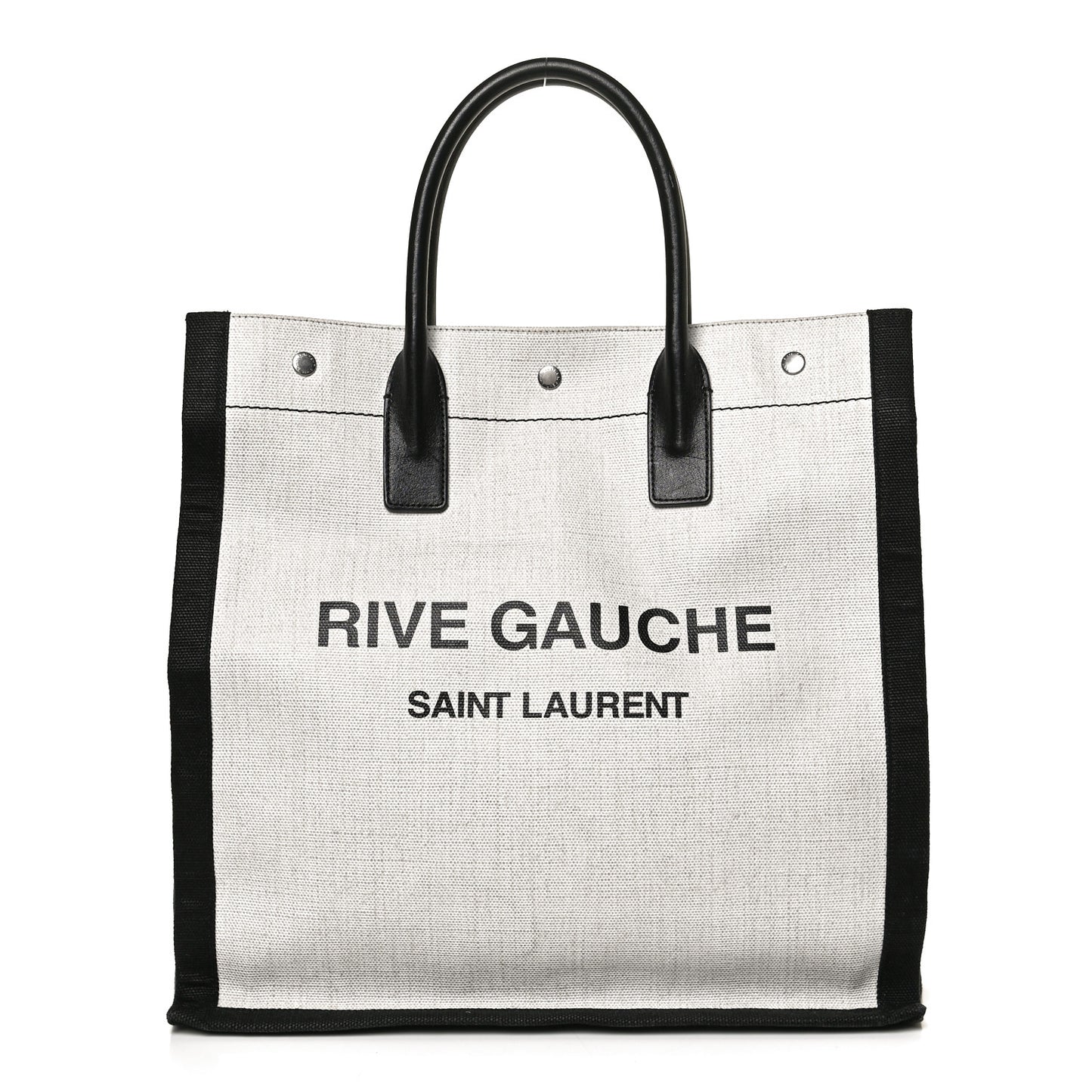 Linen Calfskin Rive Gauche North South Tote White Black