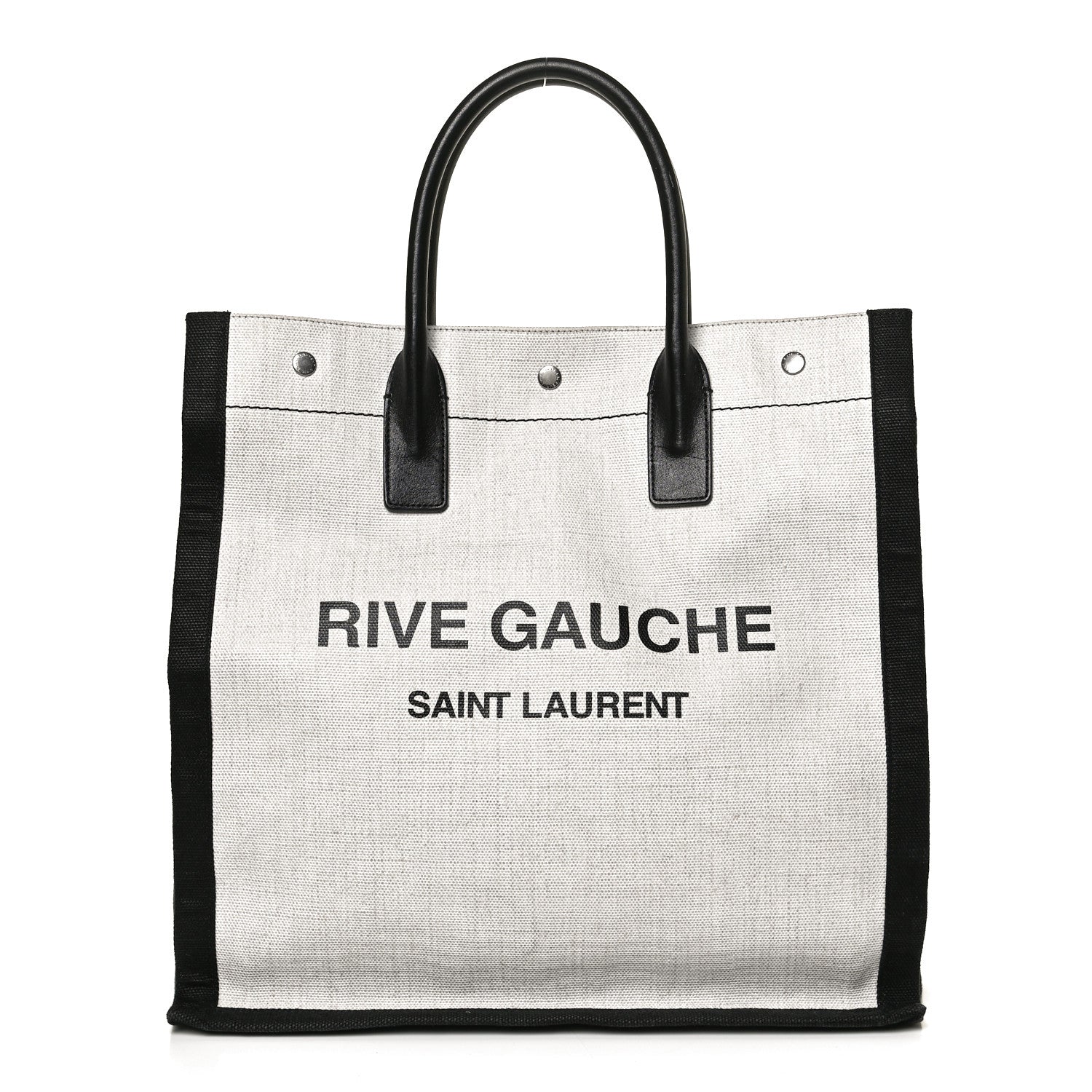 Saint Laurent Linen Calfskin Rive Gauche North South Tote White Black 1 of 15