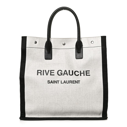 Saint Laurent Linen Calfskin Rive Gauche North South Tote White Black 1 of 15