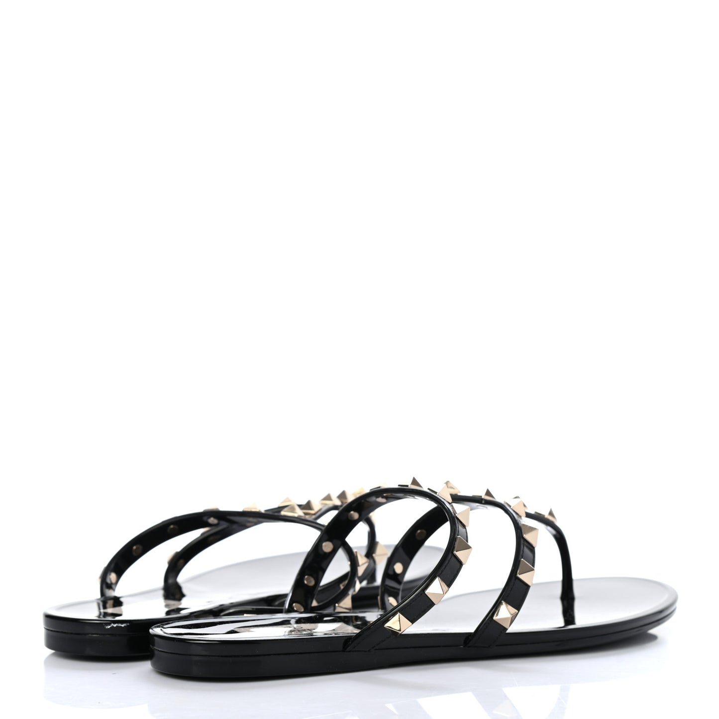 PVC Jelly Rockstud Caged Flat Thong Sandals 37 Black
