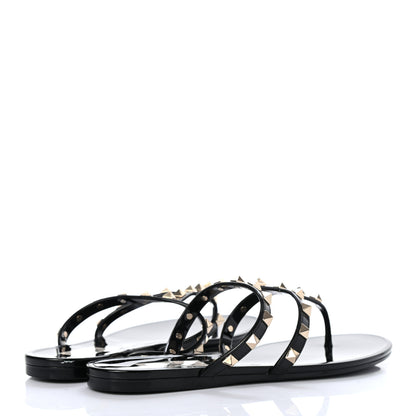 Valentino Garavani PVC Jelly Rockstud Caged Flat Thong Sandals 37 Black 4 of 7