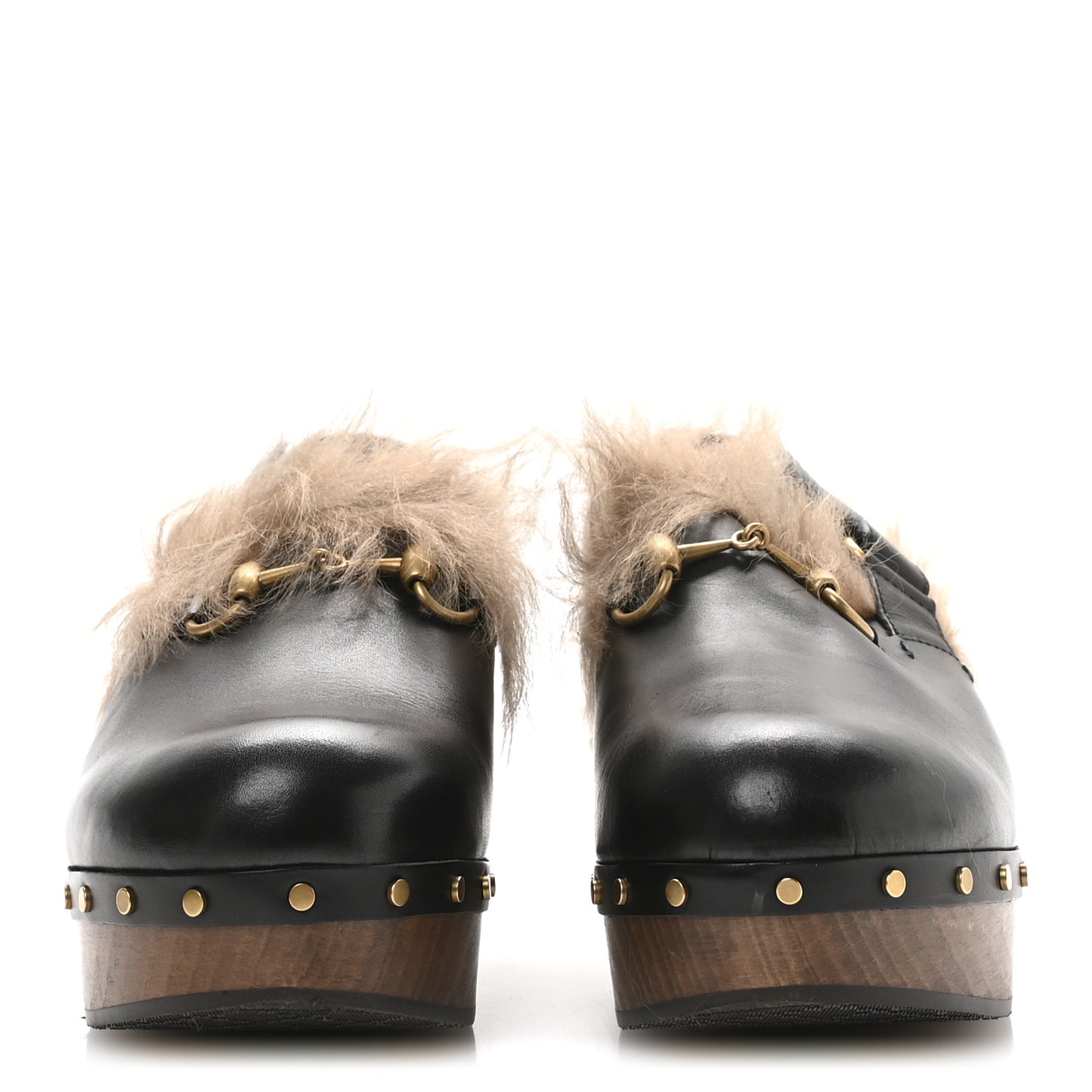 Calfskin Fur Horsebit Amstel Slingback Clogs 40 Black Naturale