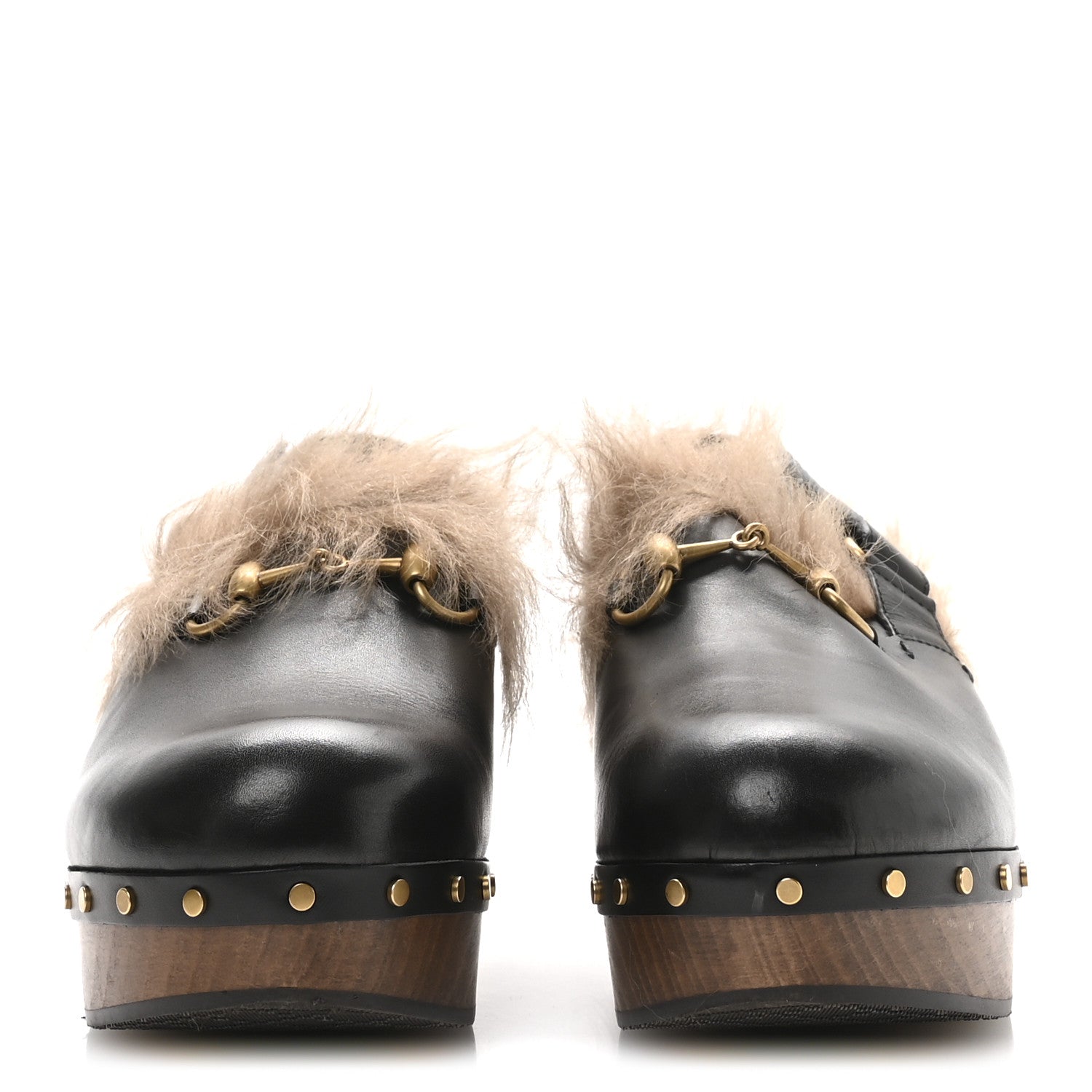 Gucci Calfskin Fur Horsebit Amstel Slingback Clogs 40 Black Naturale 3 of 8