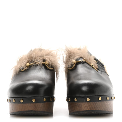 Gucci Calfskin Fur Horsebit Amstel Slingback Clogs 40 Black Naturale 3 of 8
