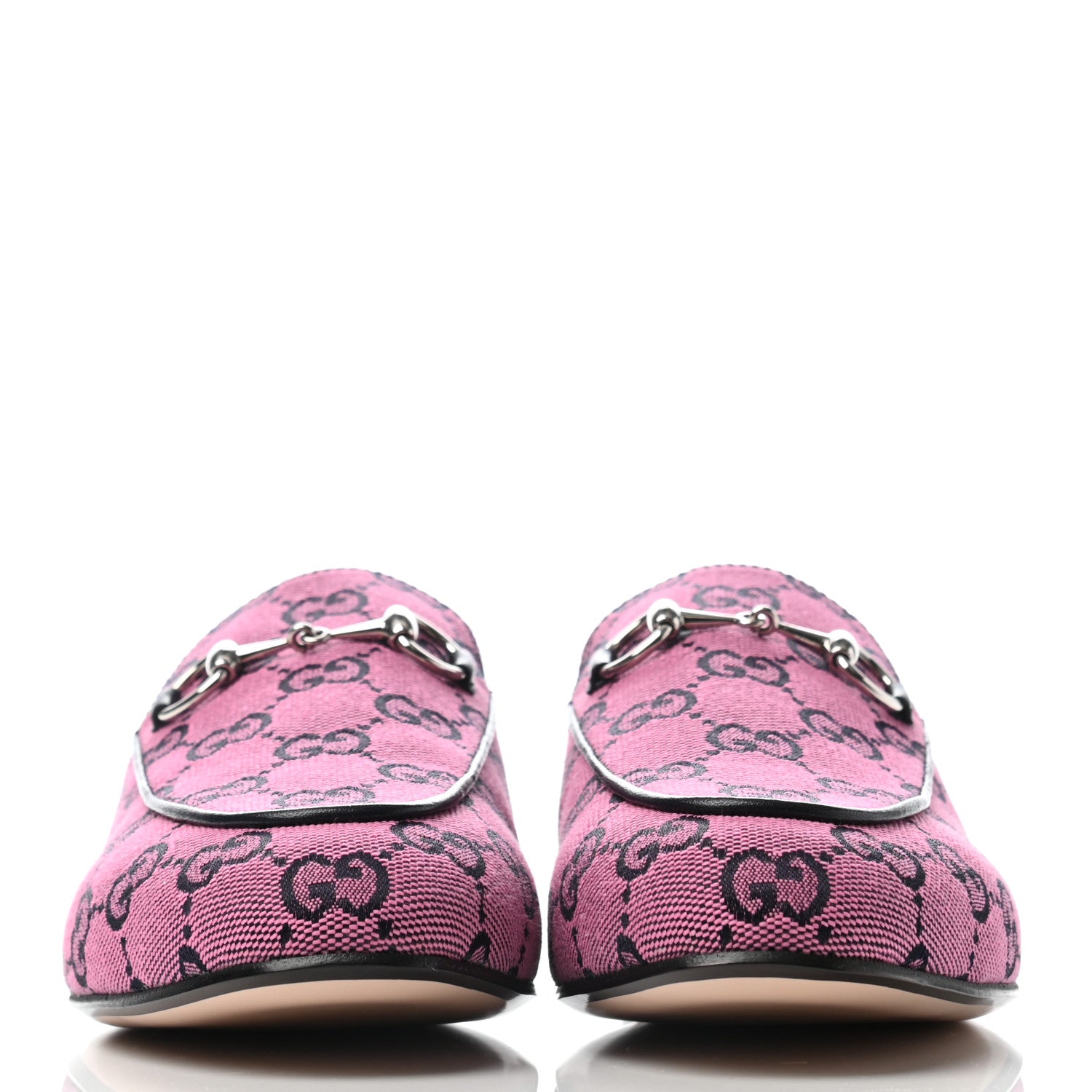 Gucci Canvas GG Monogram Horsebit Womens Princetown Slippers 37.5 Pink Blue 2 of 7