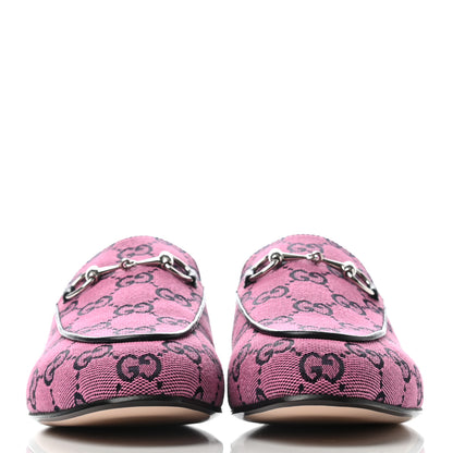 Gucci Canvas GG Monogram Horsebit Womens Princetown Slippers 37.5 Pink Blue 2 of 7