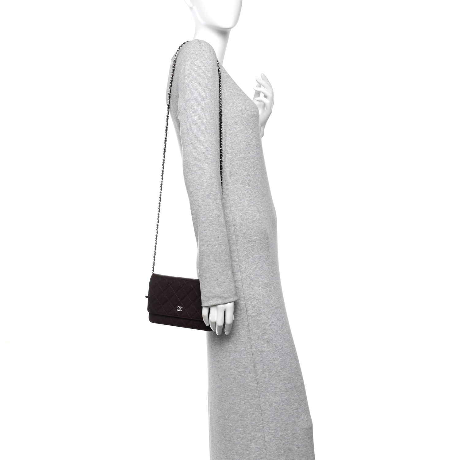 Chanel Caviar Quilted Wallet on Chain WOC Burgundy 2 of 12