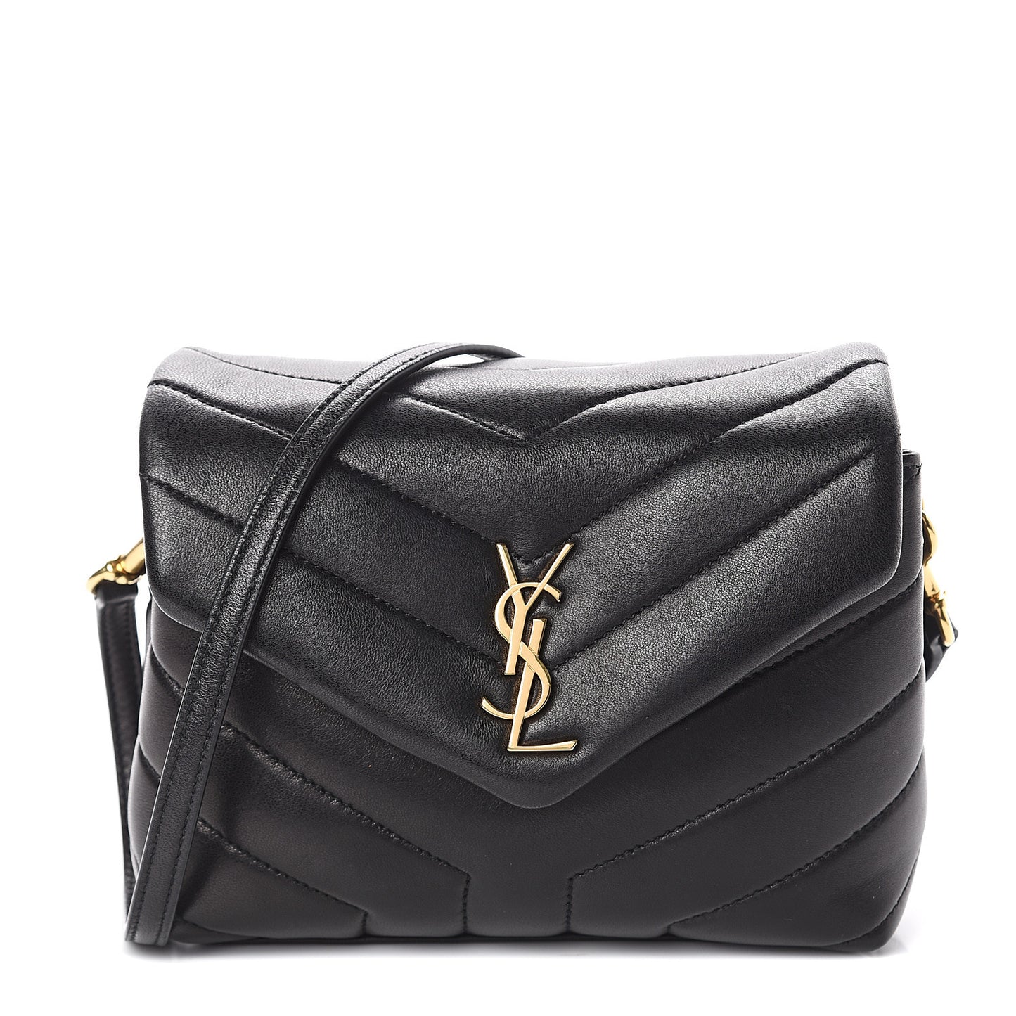Calfskin Y Quilted Monogram Toy Loulou Crossbody Bag Black