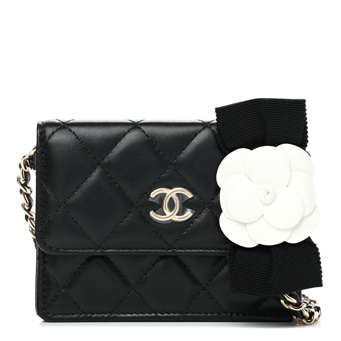 Lambskin Quilted My Chanel Lady Card Holder On Chain Black