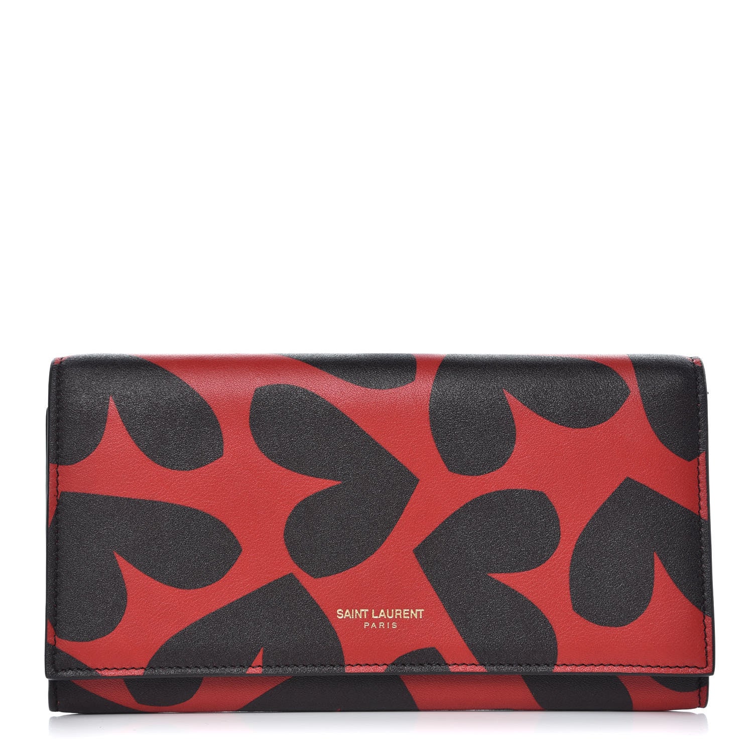 Saint Laurent Nappa Big Hearts Large Marquage Flap Wallet Black Red 1 of 8