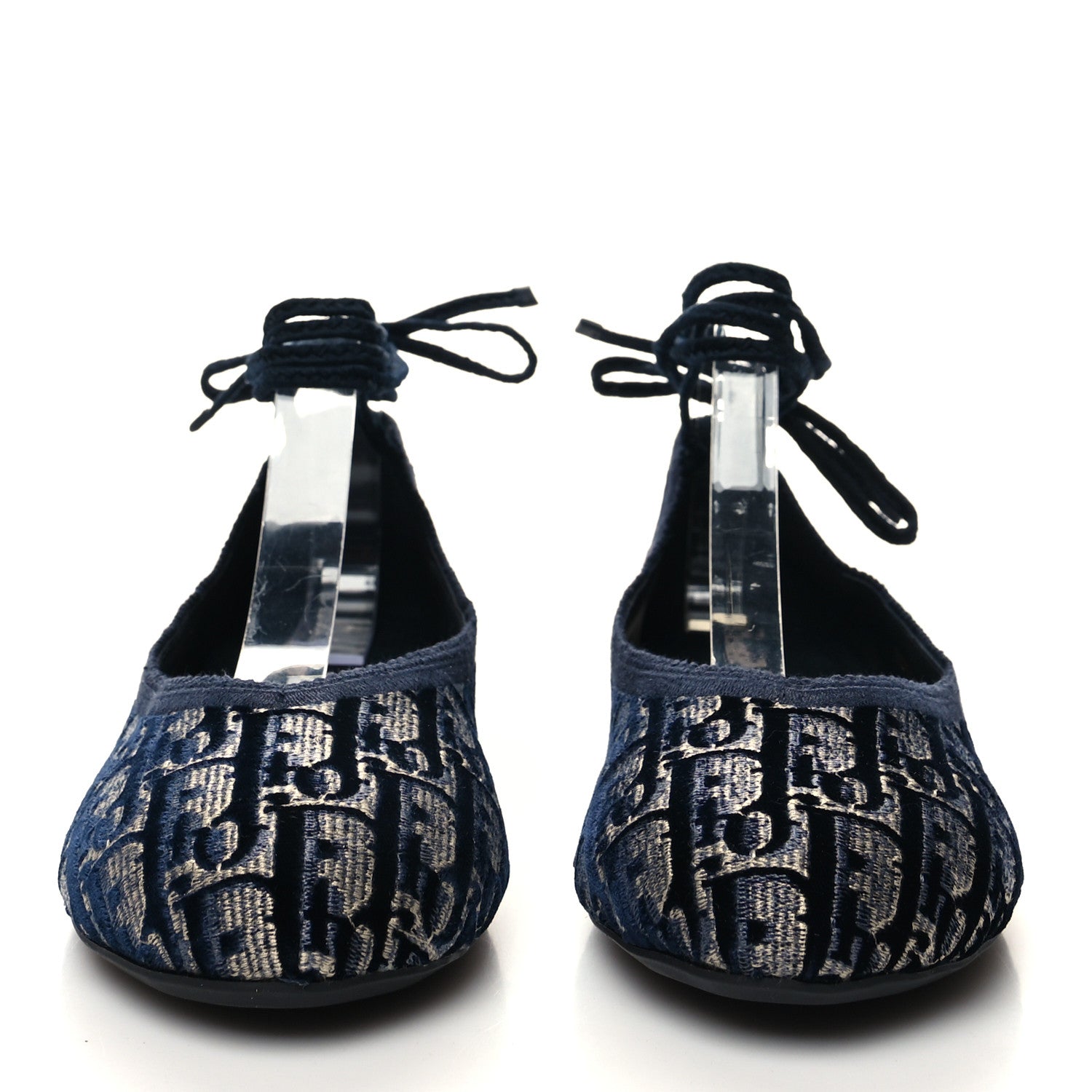 Christian Dior Velvet Oblique Poeme Laced Ballerina Flats 40 Blue 2 of 8