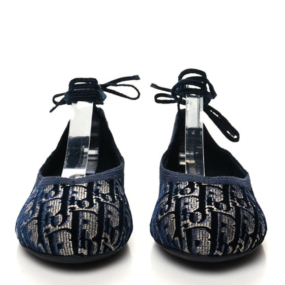 Christian Dior Velvet Oblique Poeme Laced Ballerina Flats 40 Blue 2 of 8