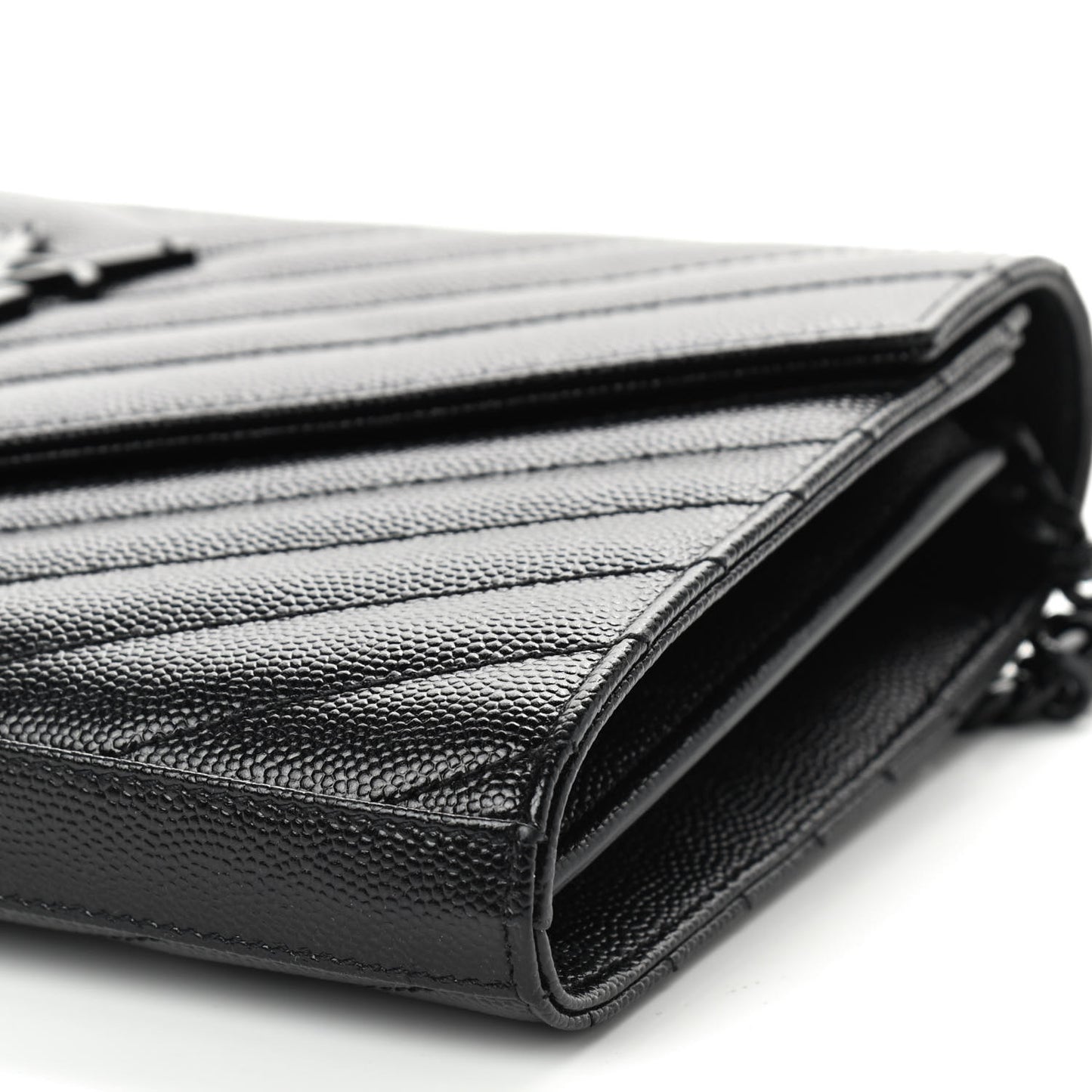 Grain De Poudre Matelasse Chevron Monogram Chain Wallet Black