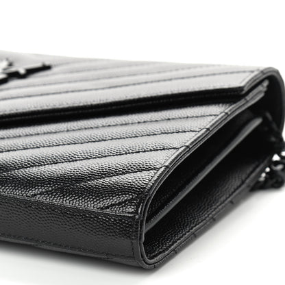 Saint Laurent Grain De Poudre Matelasse Chevron Monogram Chain Wallet Black 7 of 8