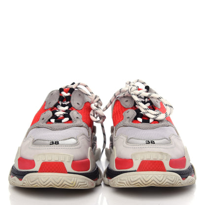 Balenciaga Fabric Mesh Womens Triple S Sneakers 38 Red Grey White 2 of 11