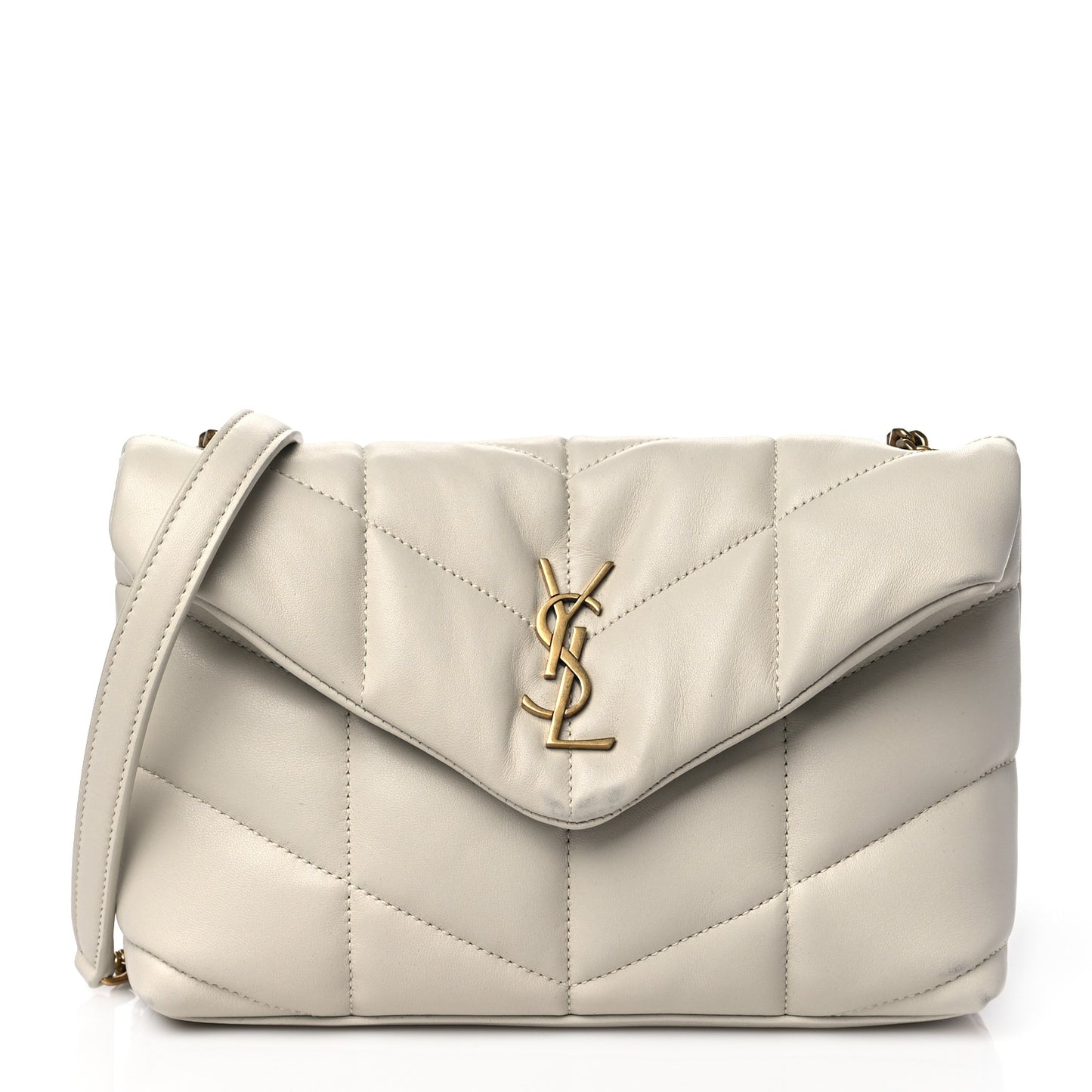 Lambskin Quilted Toy Loulou Puffer Monogram Chain Satchel Crema Soft