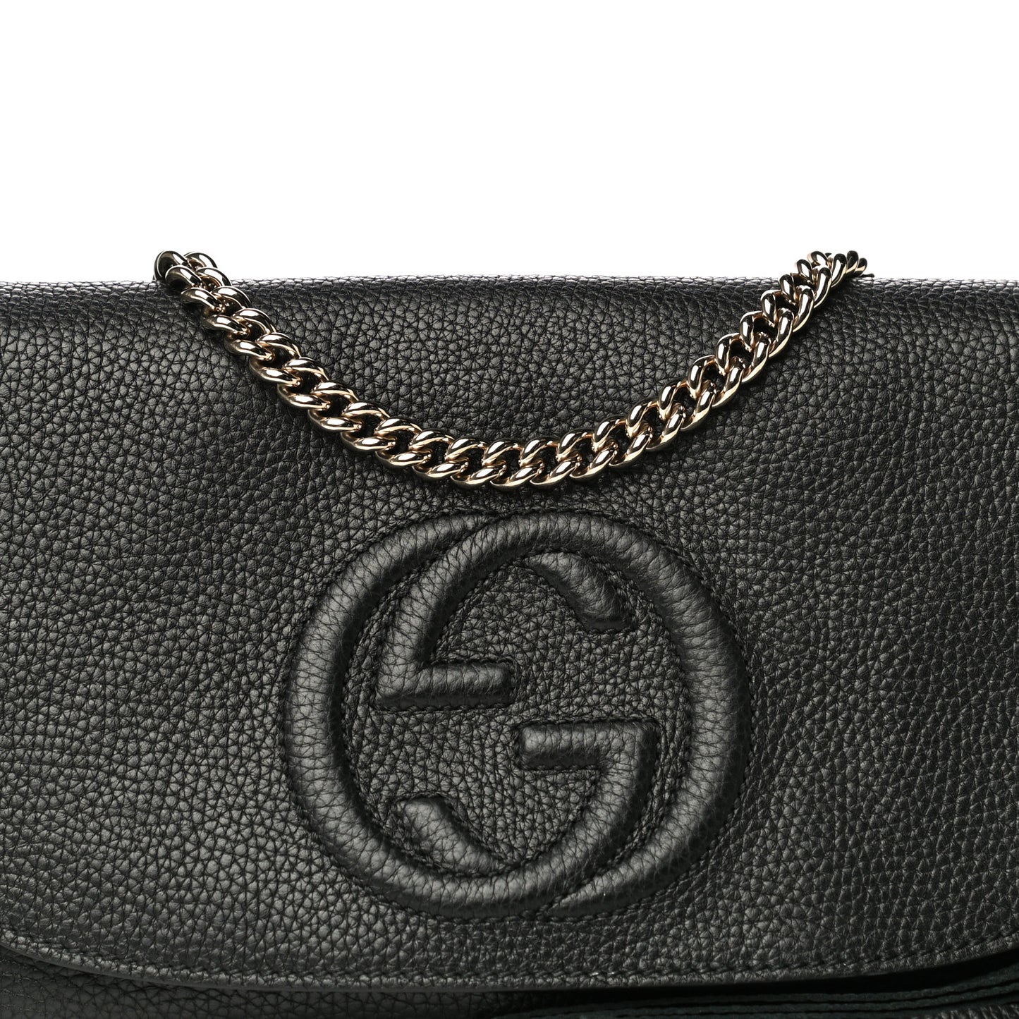 Pebbled Calfskin Medium Soho Flap Crossbody Black