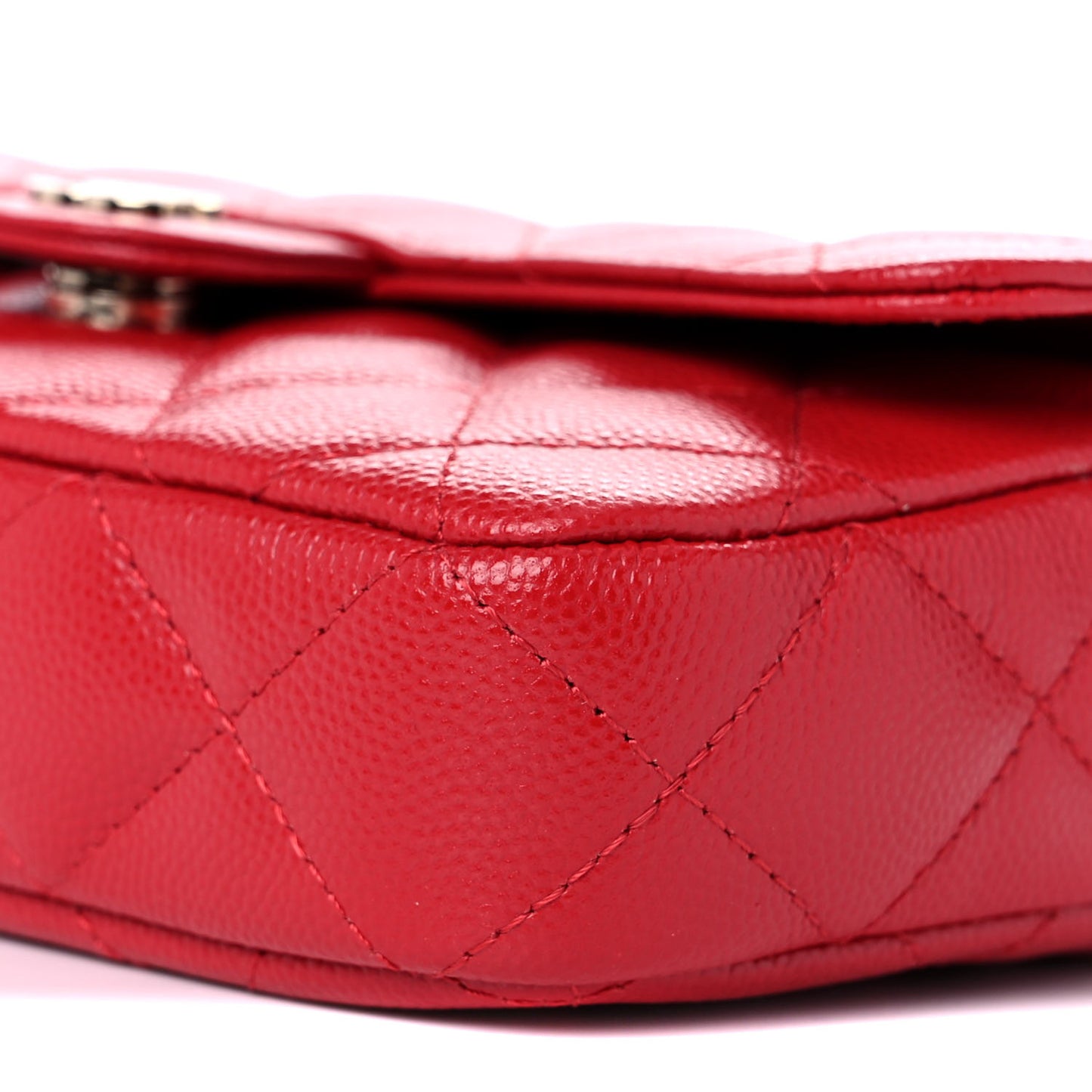 Caviar Quilted Flap Phone Holder With Chain Red