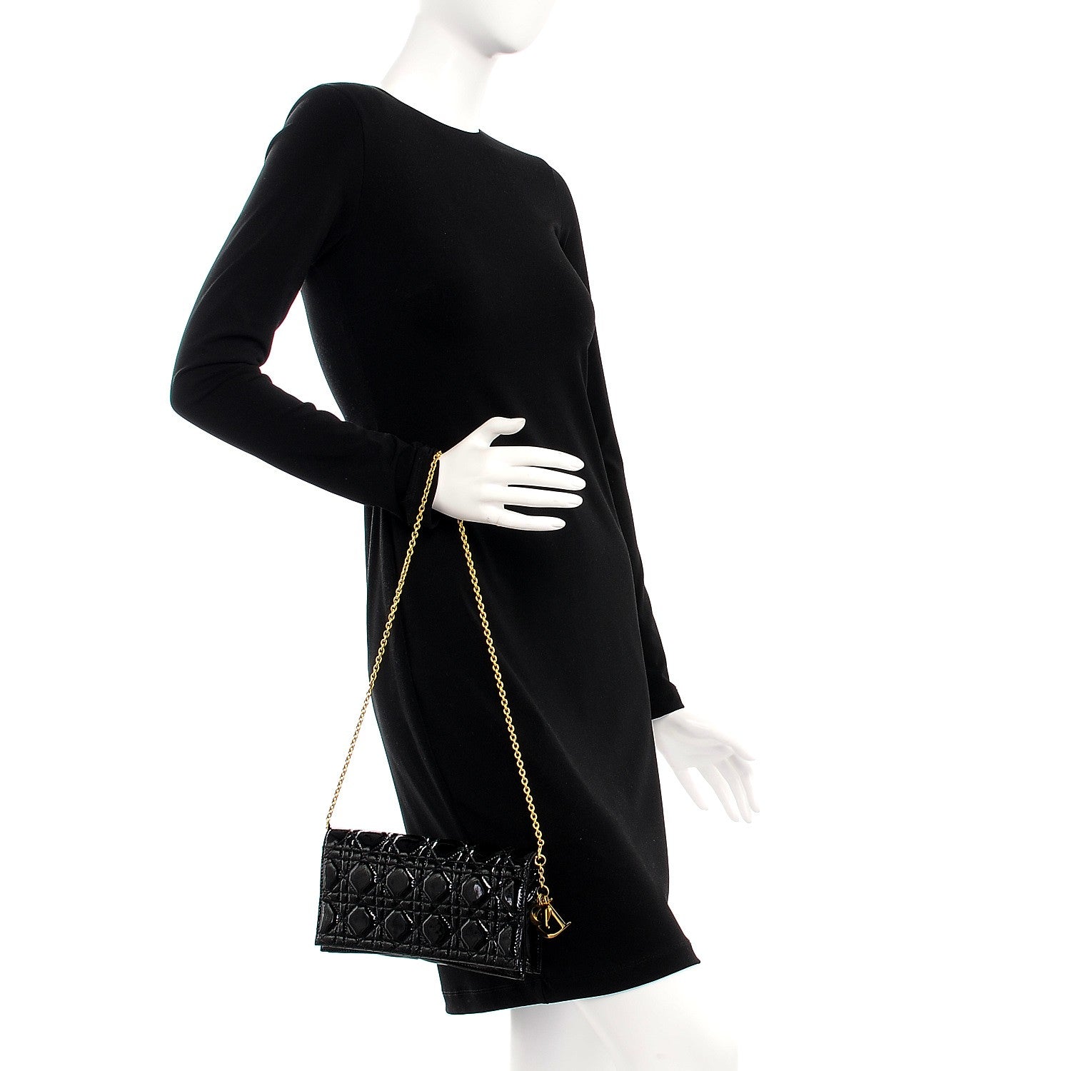 Christian Dior Patent Cannage Lady Dior Convertible Clutch Black 2 of 7