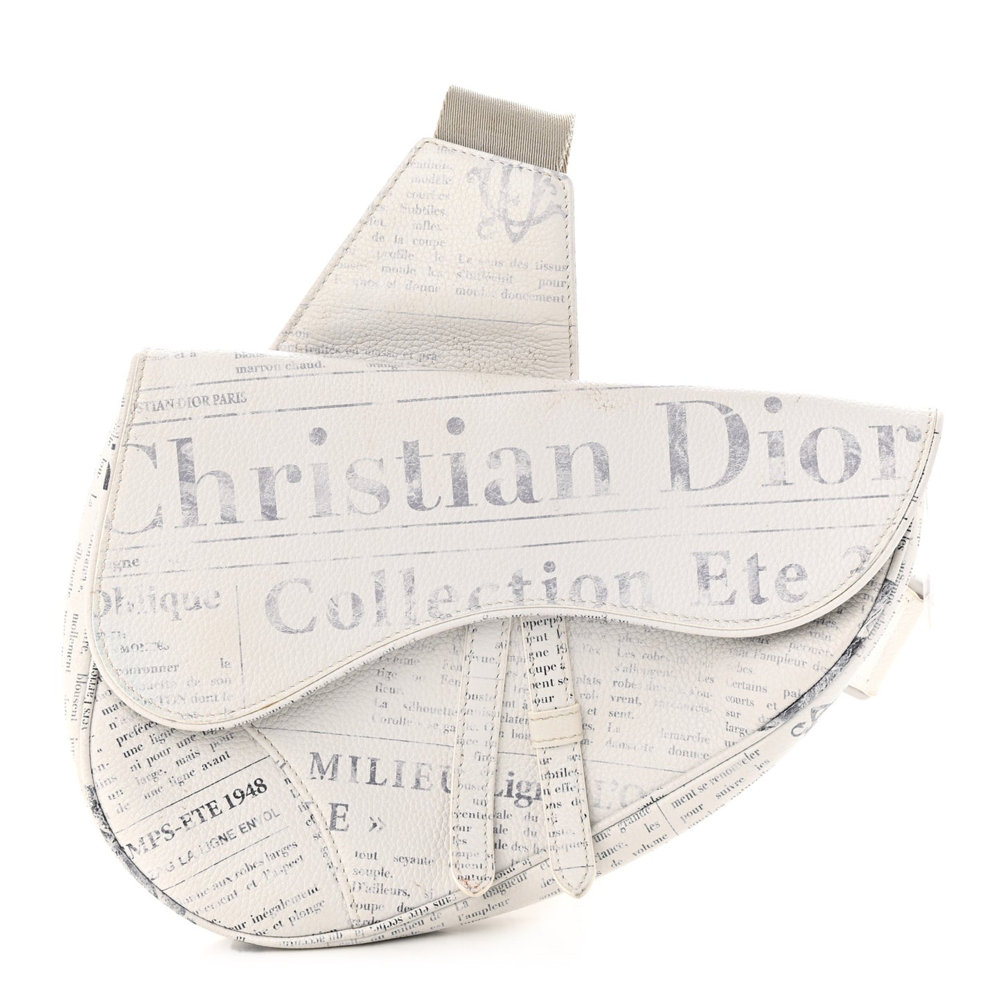X DANIEL ARSHAM Grained Calfskin Newspaper Print Saddle Bag White