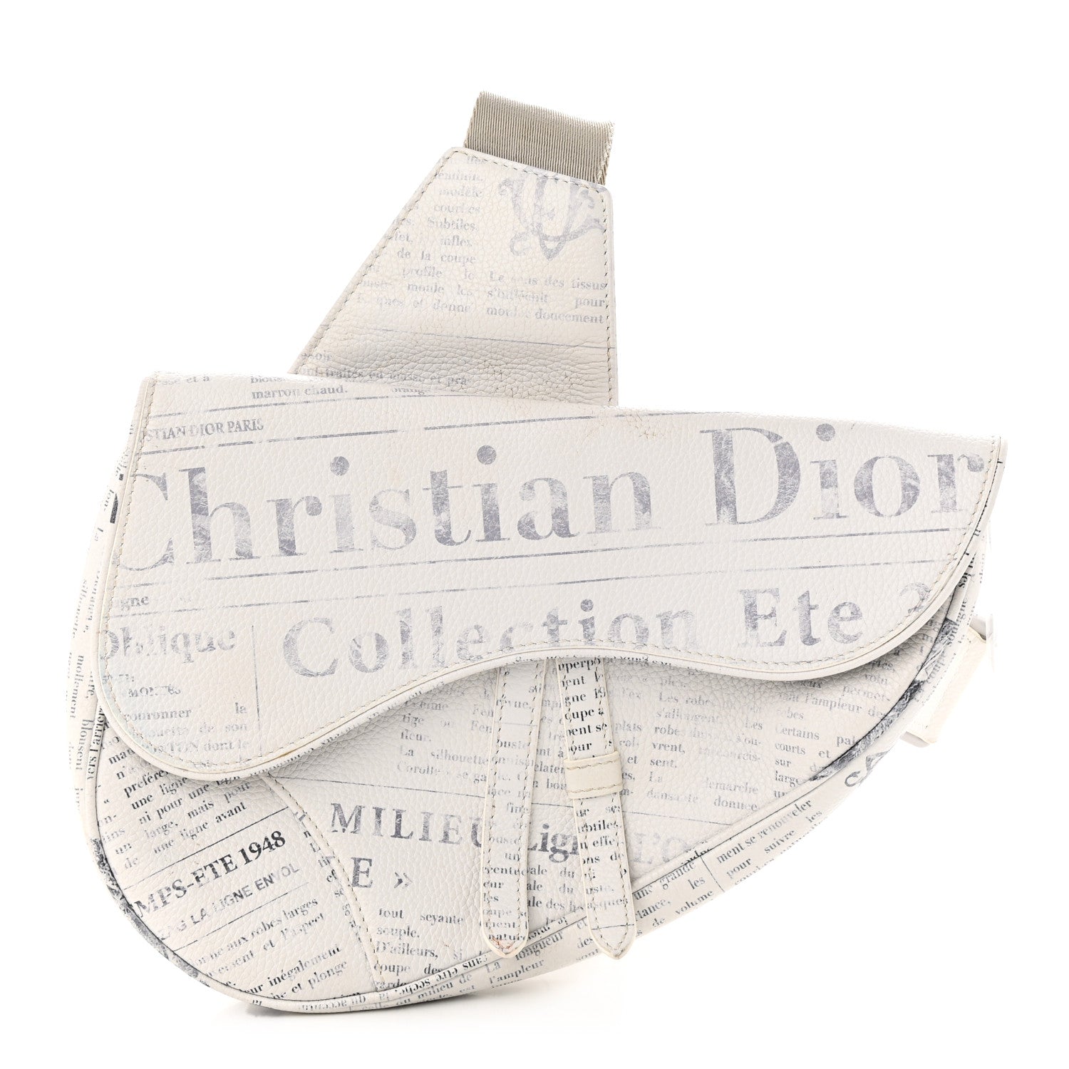 Christian Dior X DANIEL ARSHAM Grained Calfskin Newspaper Print Saddle Bag White 1 of 19
