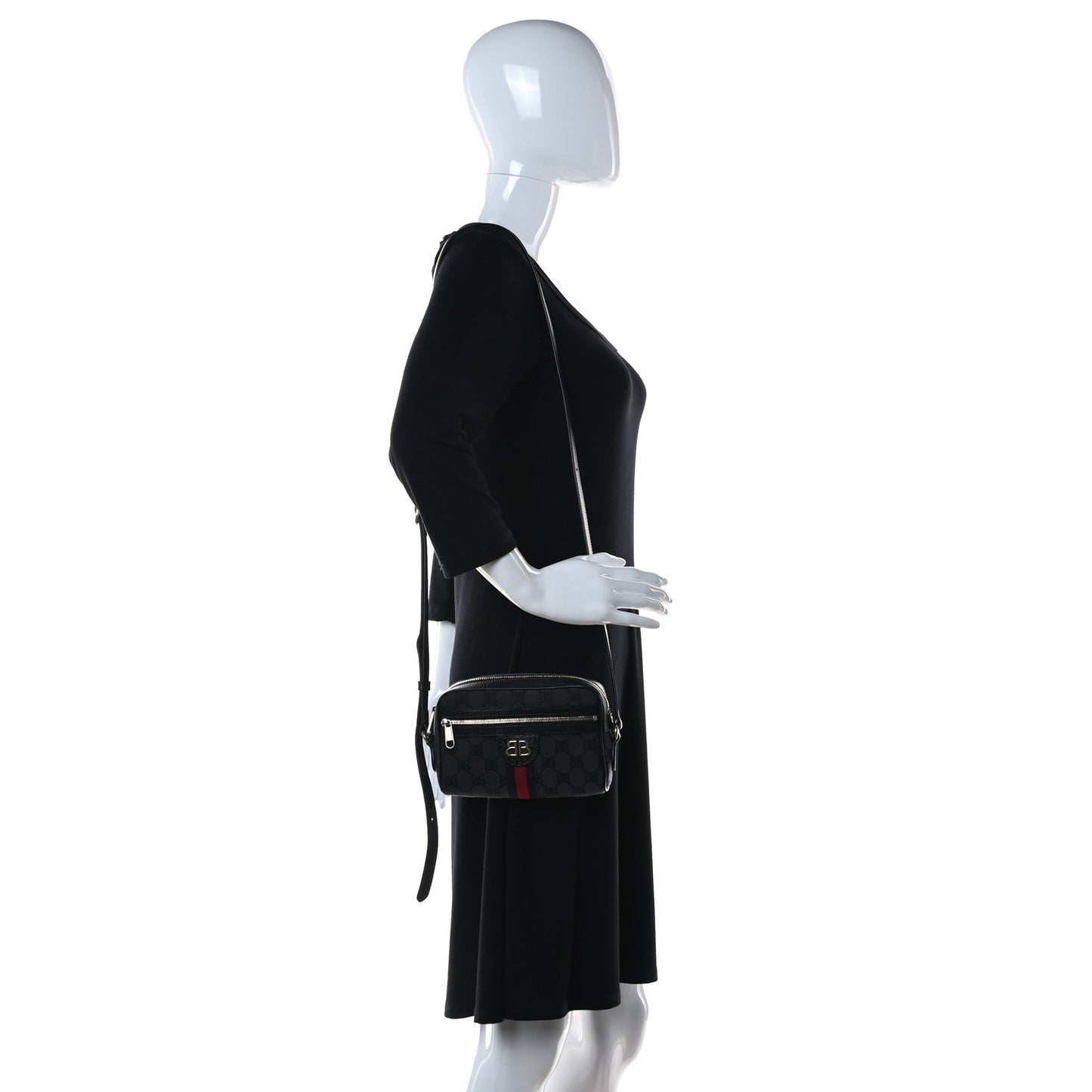 X BALENCIAGA BB Monogram Web Mini Ophidia Shoulder Bag Black