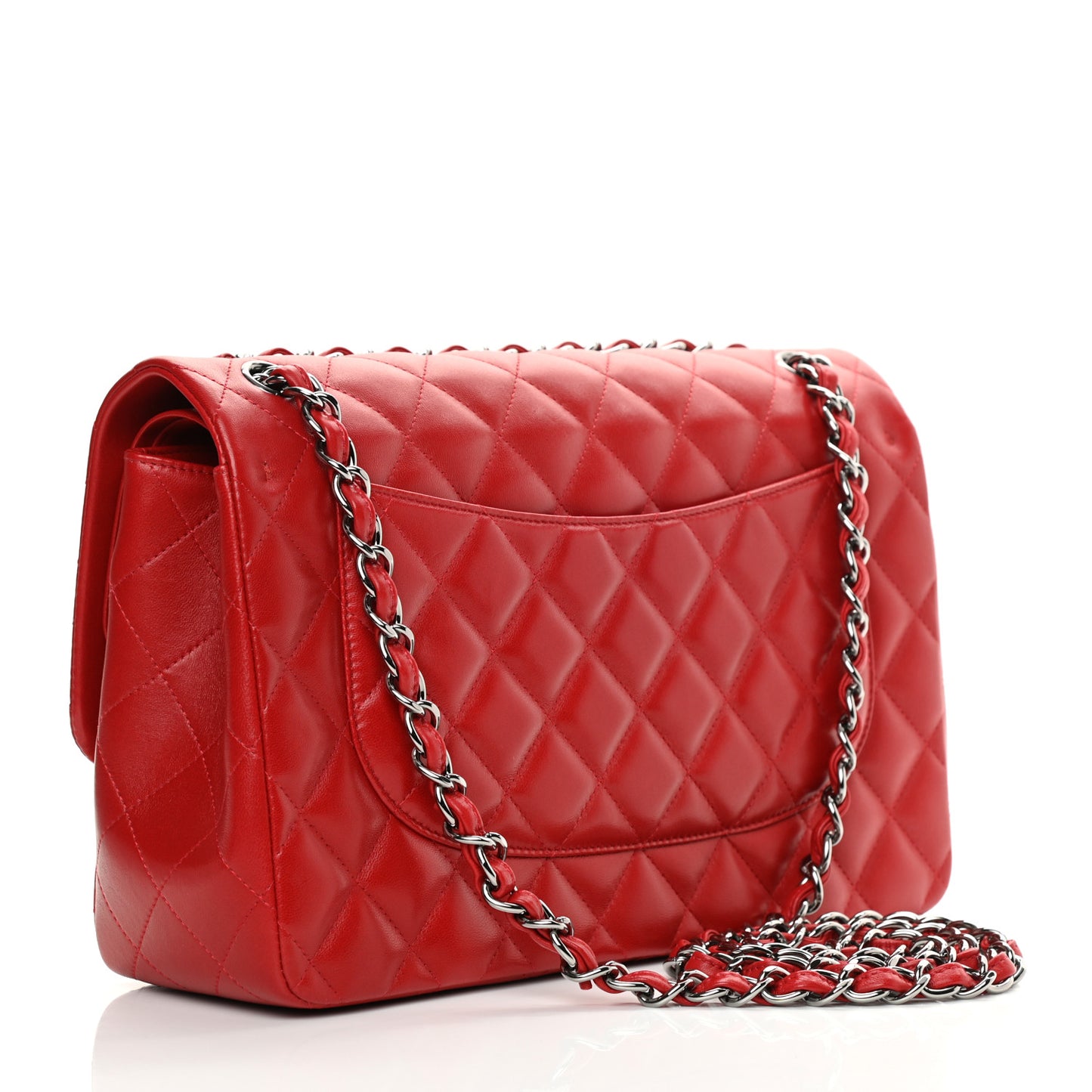 Lambskin Quilted Jumbo Double Flap Red