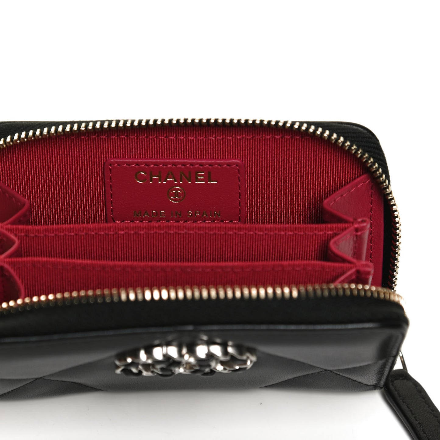 Lambskin Quilted Chanel 19 Zip Around Coin Purse Wallet Black